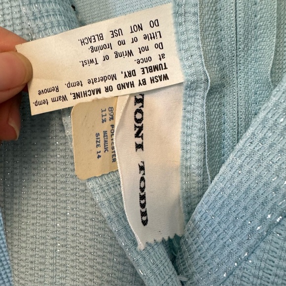 Vintage 60s Toni Todd Dress Metallic Lurex Maxi Gown Silver Blue Womens Medium - Picture 10 of 12